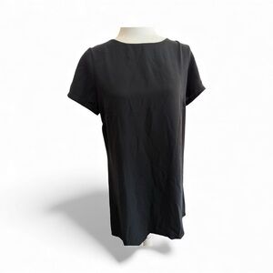 Lulu's Elegant Black Dress Short Sleeve Gold Zipper Back Size L closet Staple